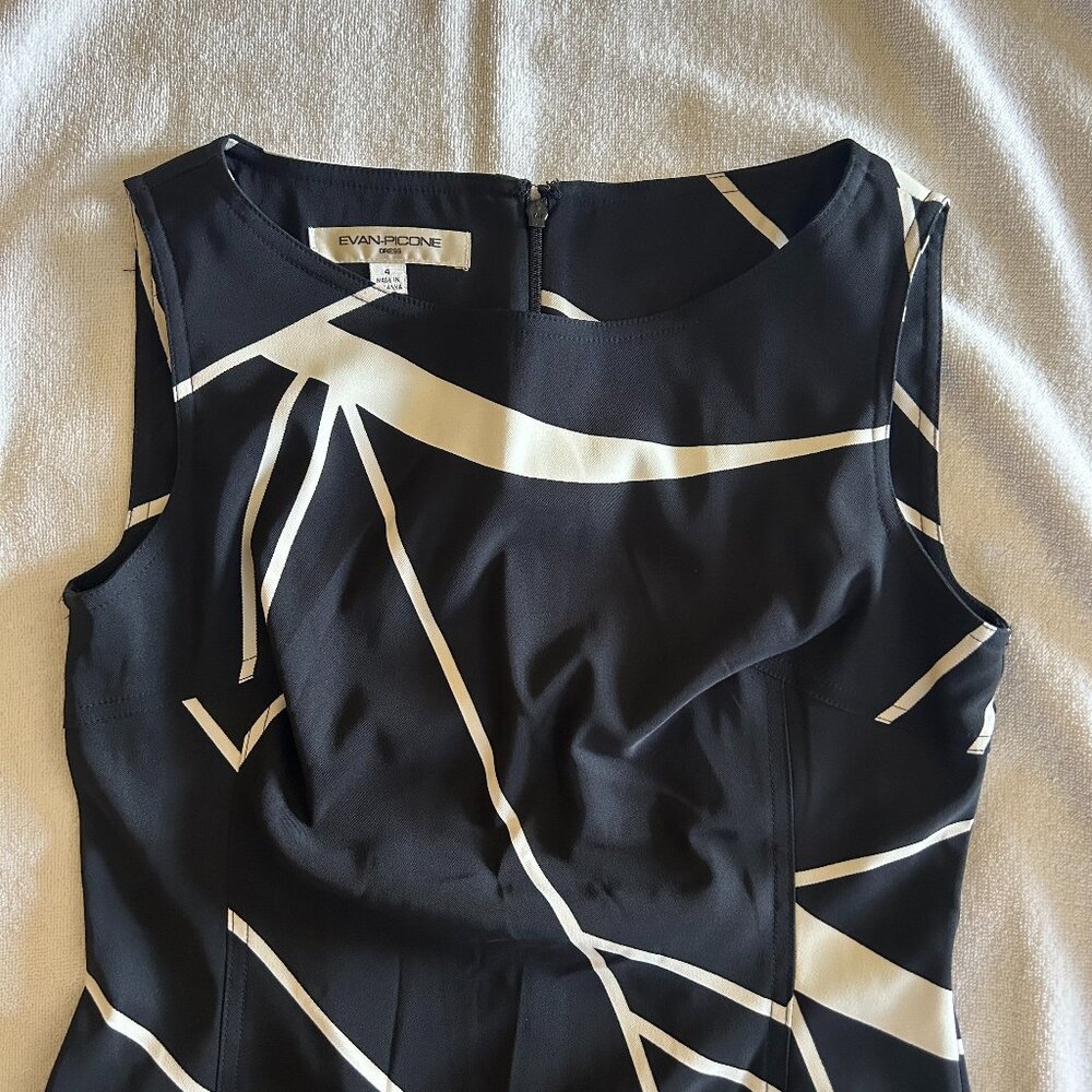 Evan Picone Black and Cream Geometric Cocktail Dress